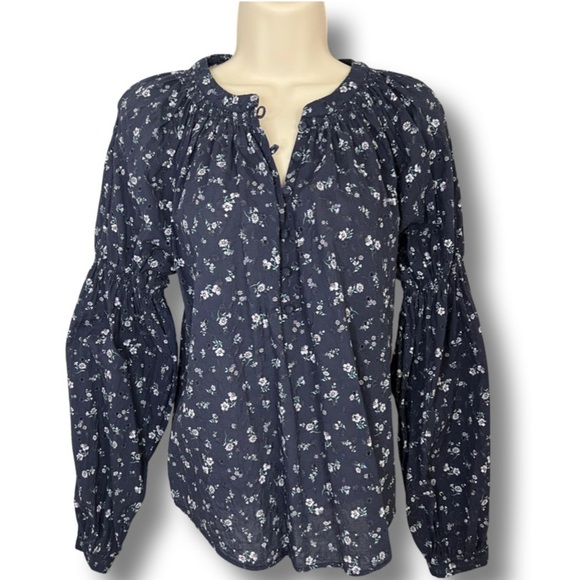 1. STATE | Half Placket Balloon Sleeve Eyelet Daisy Top - Size Small - Picture 1 of 7